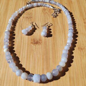 Jay King DTR Mine Finds  Blue Lace Agate necklace and earrings set 925 Sterling